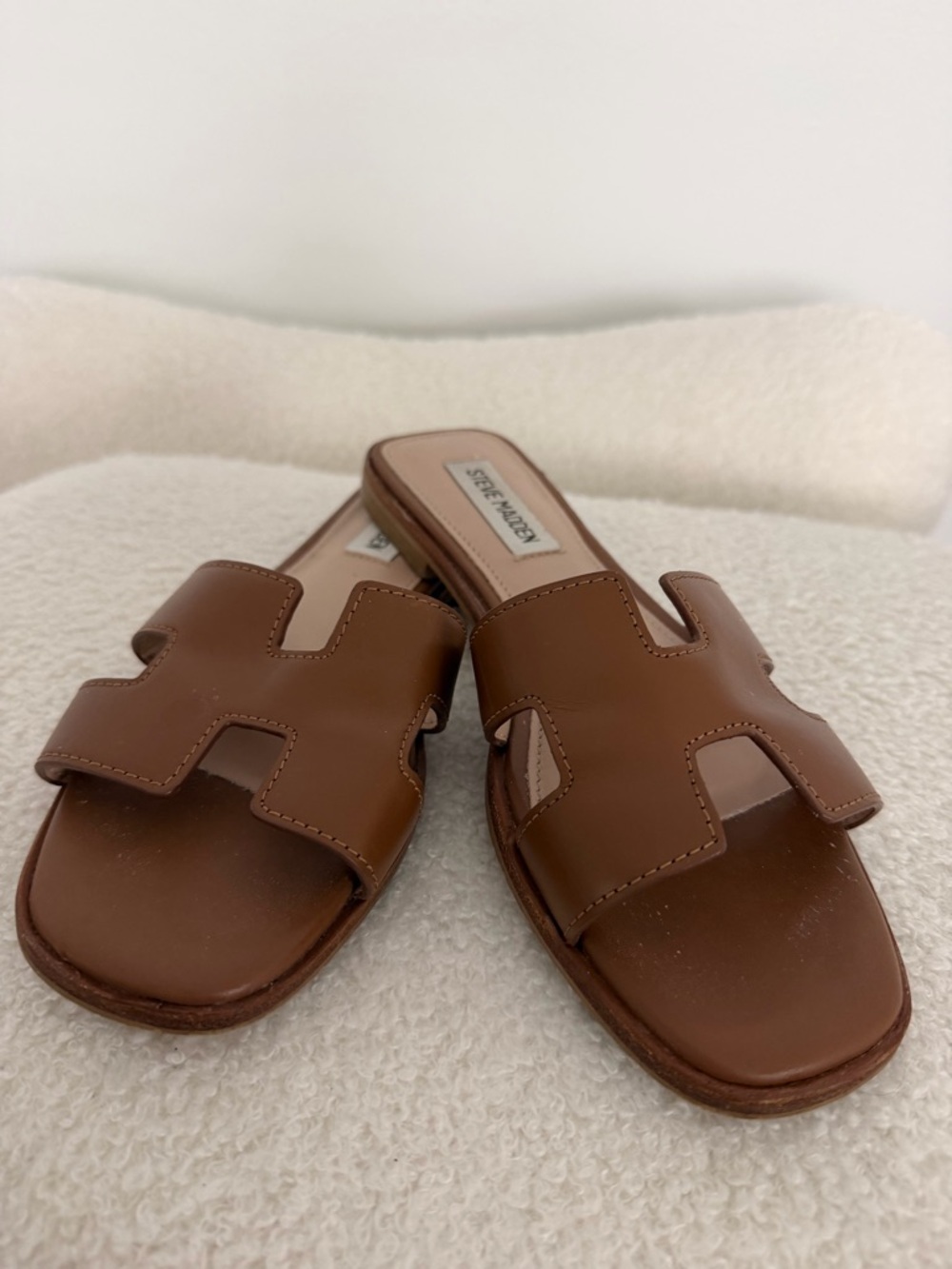 Steve Madden Cognac Brown Leather Slide Mules